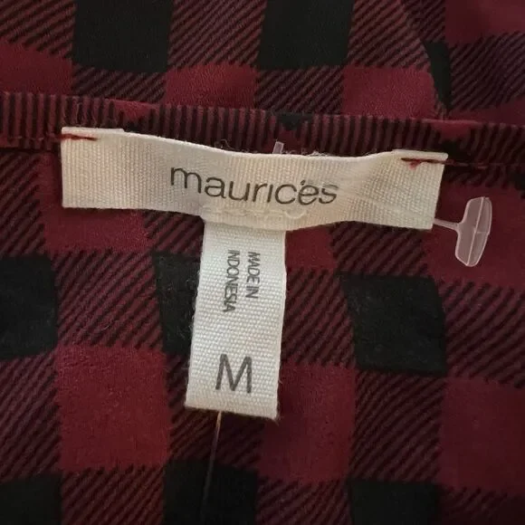 New Maurice’s Women’s Top Medium Oversized Gingham Plaid Red Black Popover - Picture 3 of 5
